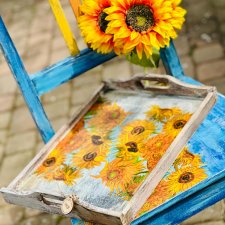 Taca dekoracyjna, słoneczniki, van Gogh, prezent, postarzana