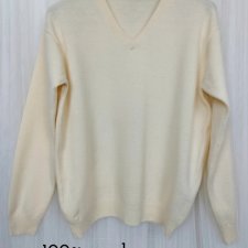Woolovers beżowy sweter L oversize wełna v neck