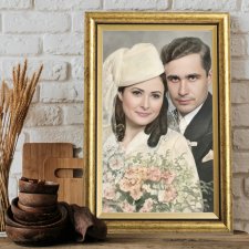 Portret ślubny ze zdjęcia | Monidło | Personalizowany prezent na ślub | Złota rama