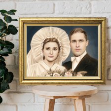 Monidło – Personalizowany Portret Ślubny | Prezent na Ślub, Rocznicę, Dla Pary Młodej | Złota rama
