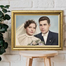 Oryginalny prezent na rocznicę ślubu | Monidło | Portret dla pary | Złota rama