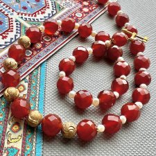 Natural Carnelian & Pearls Necklace ❤ Talizman szczęścia -Odwaga, kreatywnosć, ochrona.