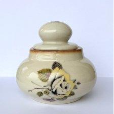 Pękata cukiernica Tułowice beżowa ceramika wzór róża sygnowana lata 60-70 vintage PRL