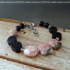 PINK-BLACK bransoletka z rodochrozytu, turmalinu, onyksu i srebra