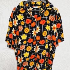 No609 Vintage bluzka krata kwiaty uni oversize wiskoza