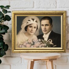Monidło | Prezent dla Nowożeńców | Portret małżeński | W stylu retro | Złota rama