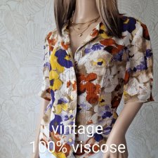 No135 Vintage bluzka w kwiaty wiskoza kolorowa M L