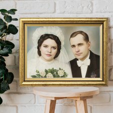 Monidło | Personalizowany Portret Ślubny ze Zdjęcia | Prezent na Ślub | Złota rama