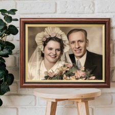 Portret ślubny ze zdjęcia | Nowoczesne monidło w drewnianej ramie