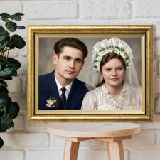 Monidło na Zamówienie | Wyjątkowa grafika ślubna ze zdjęć pary | Złota rama