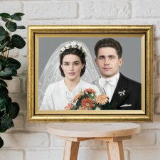 Personalizowane monidło 30x40 cm | Gotowy portret ślubny do powieszenia | Złota rama