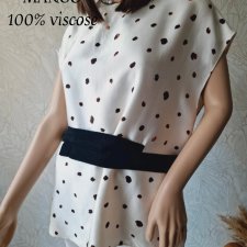 Mango beżowa bluzka w kropki kolorowe wiskoza S casual 36