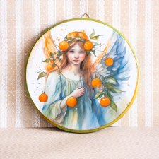 Obrazek okrągły - portret - Aniołek w pomarańczach