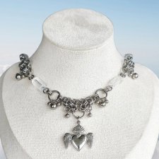 Naszyjnik chainmaille z sercem anielskim i kwarcem górskim – stal chirurgiczna, gothic dark romance witchy, custom długość
