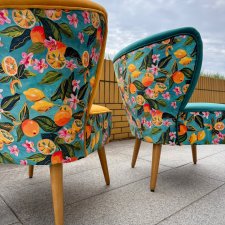 fotel klubowy PRL lata 50 uszak loft koktajlowy kolorowy