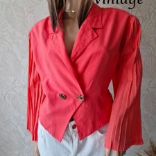 No439 Oscar Vintage bluzka elegancka koralowa długie plisowane rękawy M 38