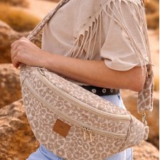 Żakardowa nerka XL w panterkę Kremowa