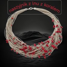 NASZYJNIK Z LNU Z CZERWONYM KORALEM