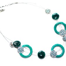 Naszyjnik kolia dwurzędowy koła  kolory zieleni