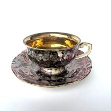 Filiżanka marmurek Tułowice rzadki fioletowo‑srebrny kolor PRL polski design lata 70