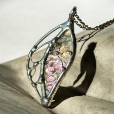 Naszyjnik witrażowy wisiorek na łańcuszku "Listek" Rainbow Glass Pendant