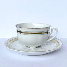 Stara filiżanka Ćmielów lata 50 - 60 złocenia zielone linie Mid-Century Modern