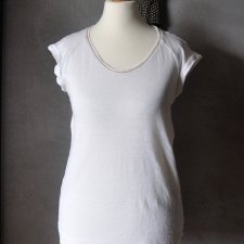 T-shirt top lniany len PROMOD letni biały XS S