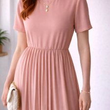 Plisowana sukienka midi maxi pudrowy róż elegancka wesele