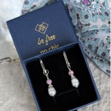 Kolczyki 2w1 – Srebro 925, Perła, Rubin