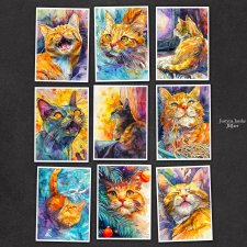 Kot Rudolf i Luna - zestaw 9 grafik 15x21 cm