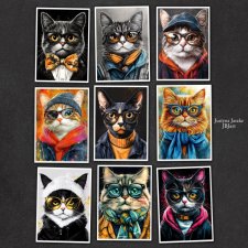 Hipsterskie koty 2 - zestaw 9 grafik 15x21 cm