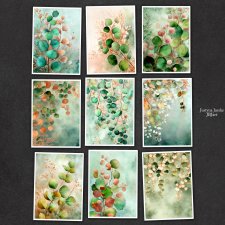 Eukaliptus liście - zestaw 9 grafik 15x21 cm