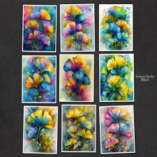 Ginkgo Biloba liście - zestaw 9 grafik 15x21 cm