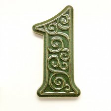 Ceramiczny numer domu, cyfra 1, zielono-brązowa