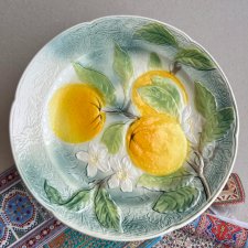 French Antique Majolica Plate 1920's.❤  Soczyście owocowy.