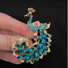 Duża broszka brosza paw ptak kryształki styl Vintage zjawiskowa