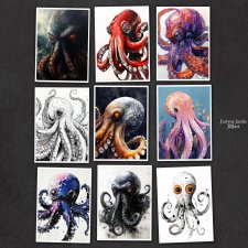 Ośmiornice - zestaw 9 grafik 15x21 cm