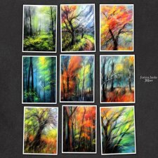 Pastelowy las - zestaw 9 grafik 15x21 cm