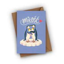 KARTKA ŚLUBNA Z PINGWINAMI- MIŁOŚĆ