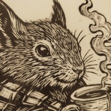 Linoryt, ilustracja, grafika, obrazek, obraz, sztuka - Wiewiórka "Jesieniara"