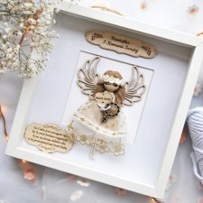 Pamiątka I Komunii - aniołek w gablotce | Anioł w ramce na komunię