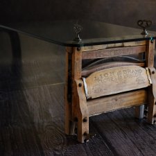 "Wringer Coffee Table" stolik loft z wyżymaczki + gięte szkło | upcycling | industrial | handmade