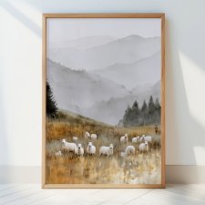 Owce na wypasie - grafika na plakacie na A3
