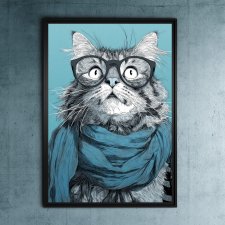 Kot w niebieskim szaliku - grafika na plakacie na A3