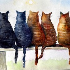 Towarzystwo kotów Original Akwarela A4