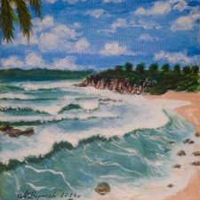 PEJZAŻ AKRYLOWY RĘCZNIE MALOWANY NA PŁÓTNIE "SZEPT PRZYPŁYWU" - 30x24cm