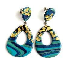 Duże Kolczyki Turkusowo Złote