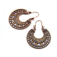 Kolczyki miedź patyna ornament fligran emalia boho