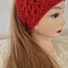 Szydełkowa chustka na głowę – Czerwień Boho – Handmade