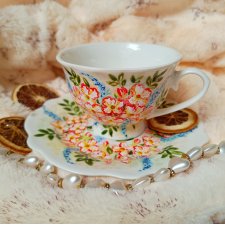 Ręcznie malowany komplet w kwiaty 200 ml. II